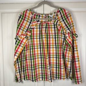 Crown & Ivy Gingham Ruffle Blouse – Size Medium